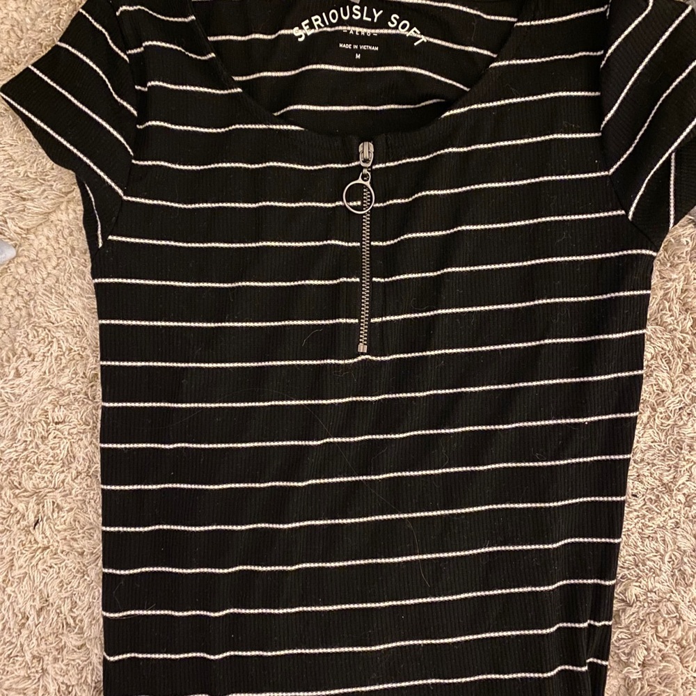 Striped quarter zip top
